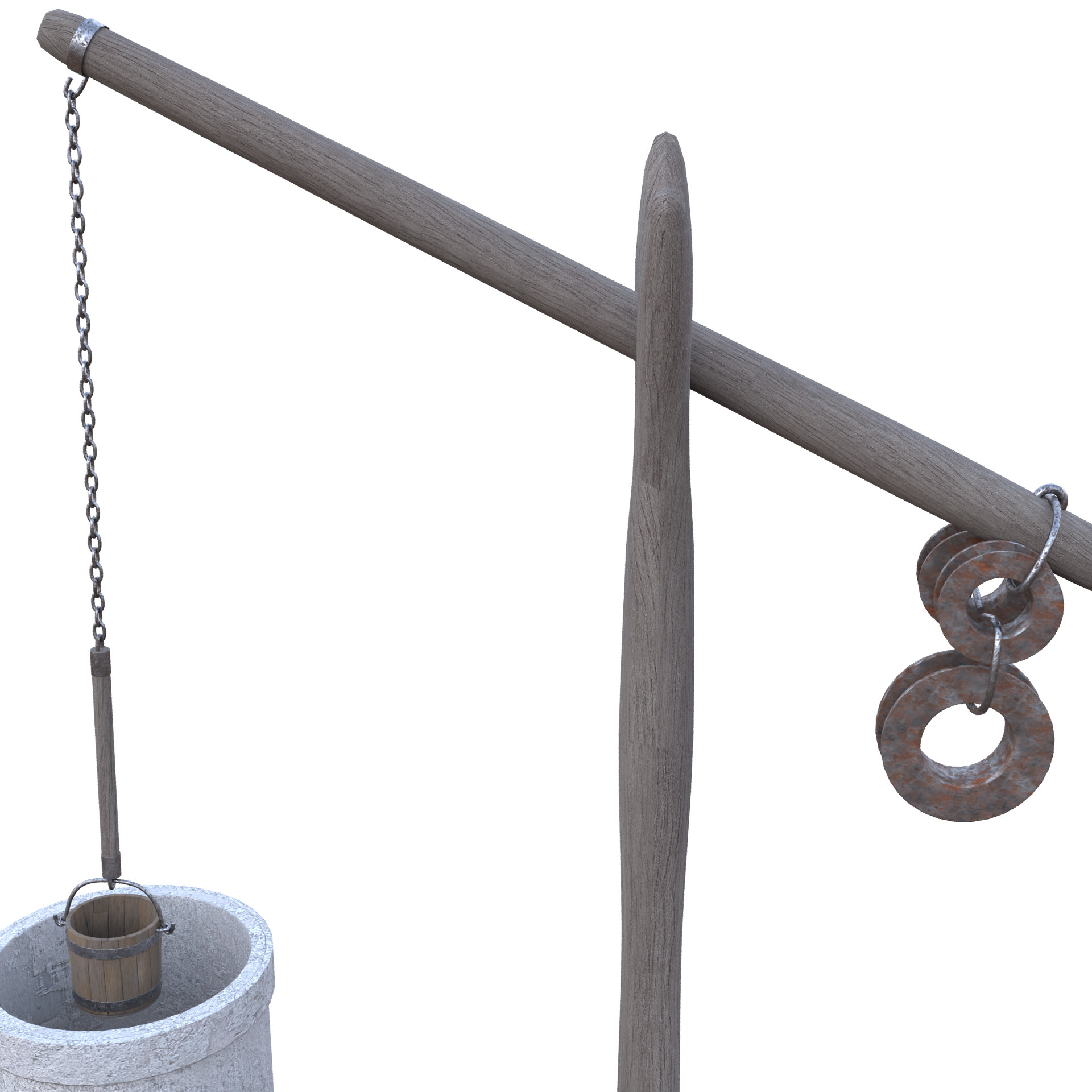 Old Rustic Well Low-poly 3D model_5