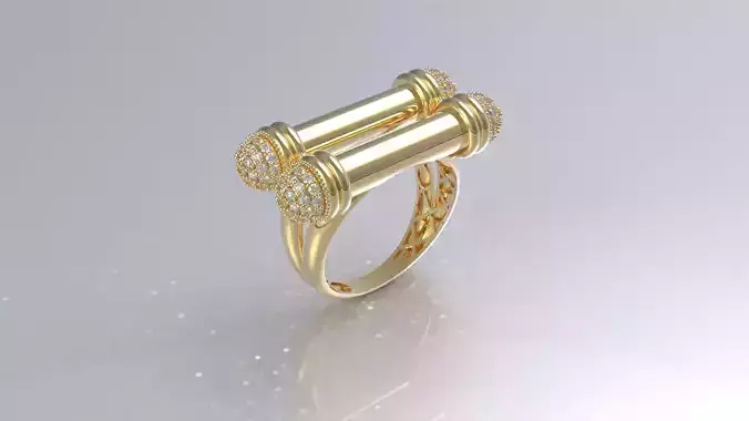 Ring with columns and gems 3D print model gold jewelry