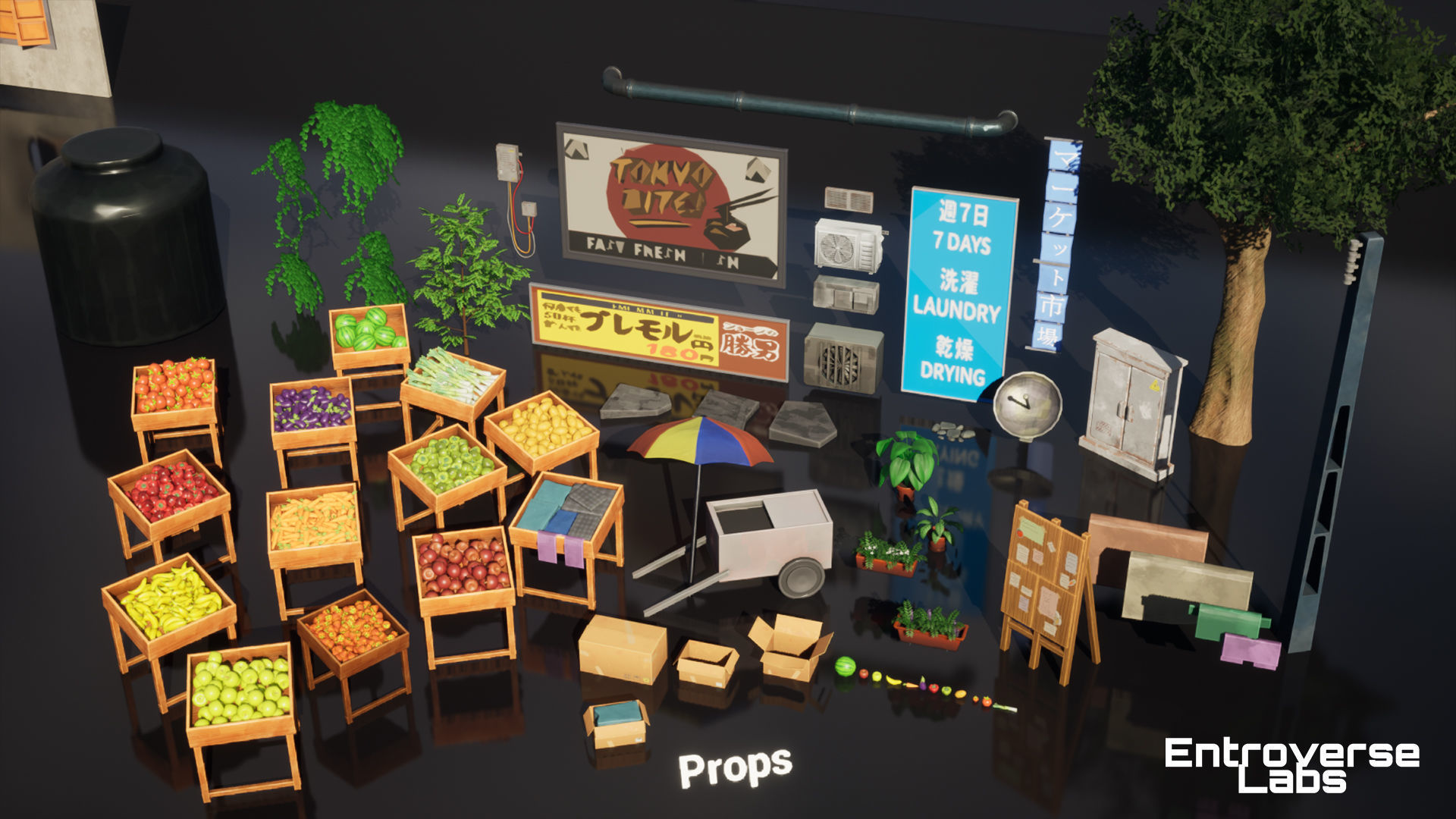 Stylized Japanese Street - modular Unreal Engine Pack Low-poly 3D model_9