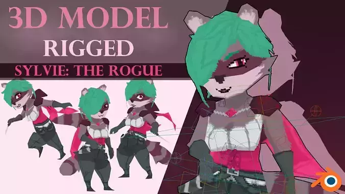 3D Lowpoly style furry character with Rig - Sylvie the rogue Low-poly 3D model