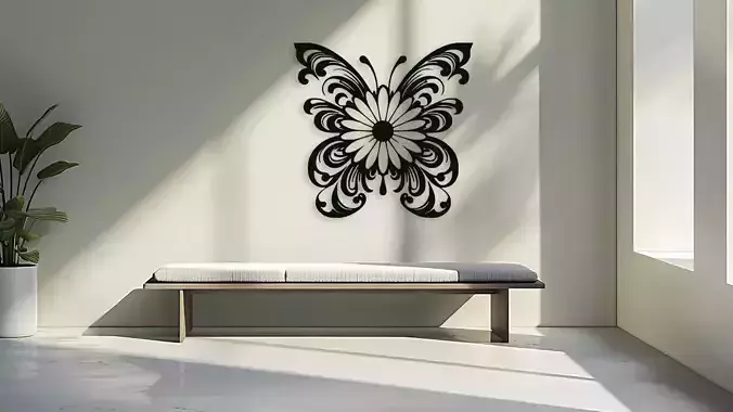 Elegant Butterfly Floral Wall Decor 3D Print Laser Cut 