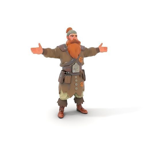 Rigged and Animated Dwarf Warrior with Beard and Armor Low-poly 3D model