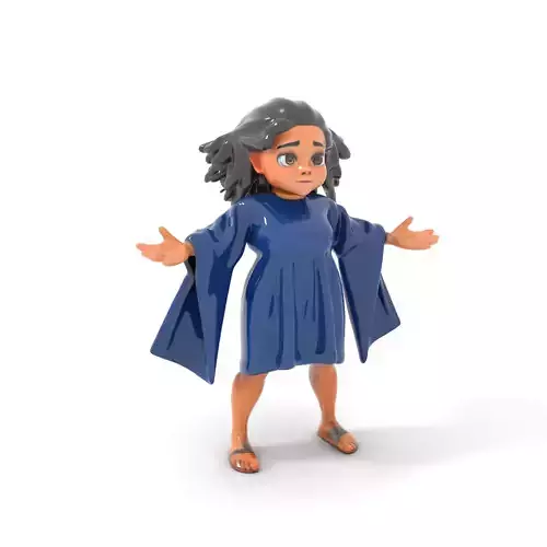 CurlyHaired Girl in Blue Dress Rigged and Animated D Character Model