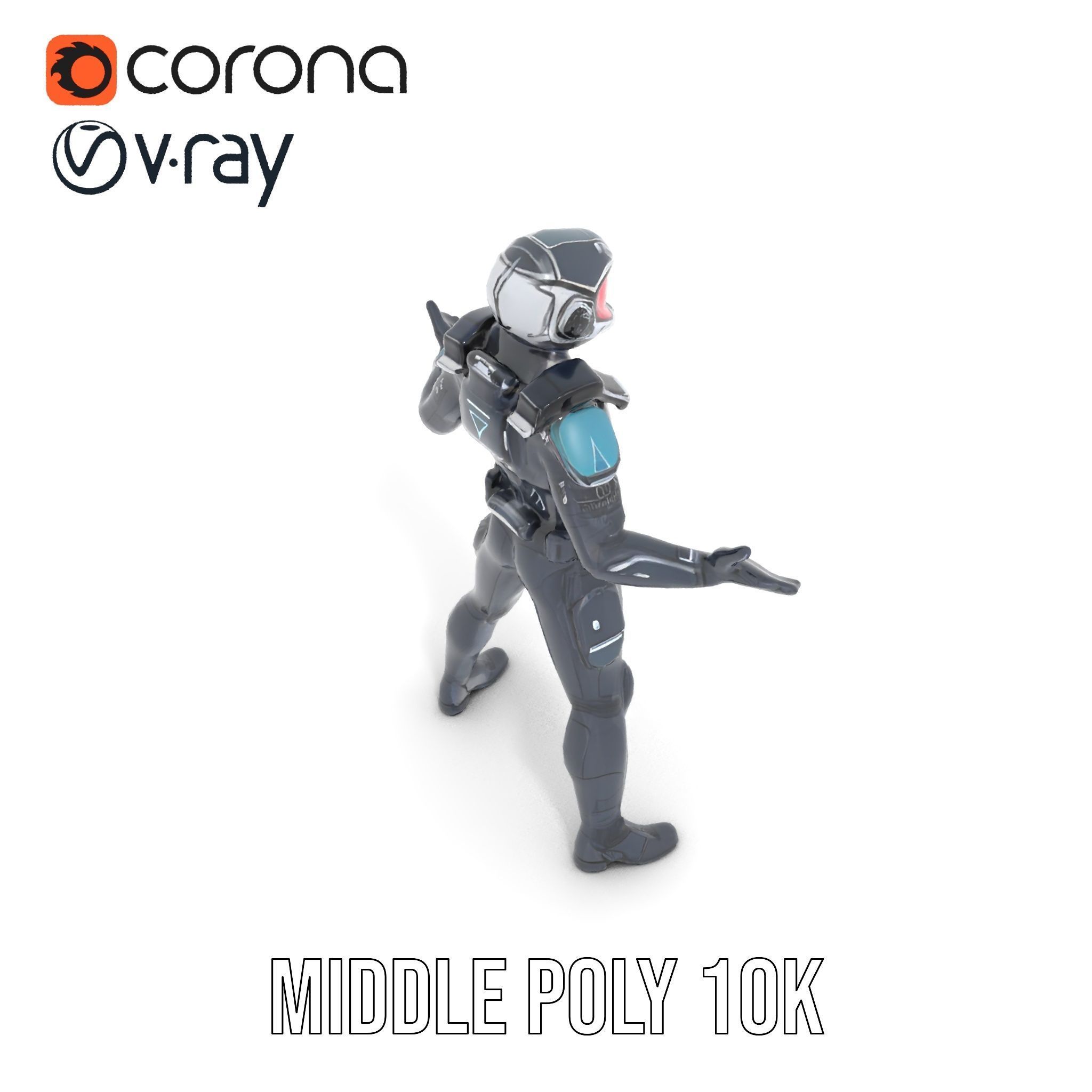 Futuristic Armored Soldier Rigged and Animated Low-poly 3D model_21