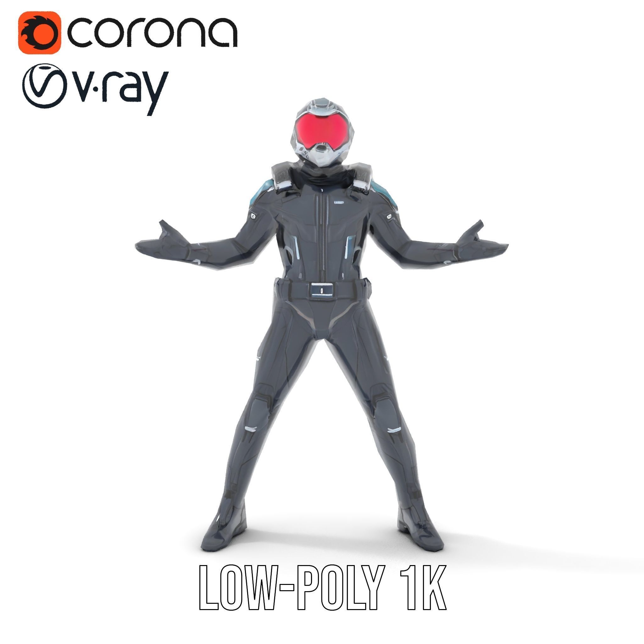 Futuristic Armored Soldier Rigged and Animated Low-poly 3D model_16