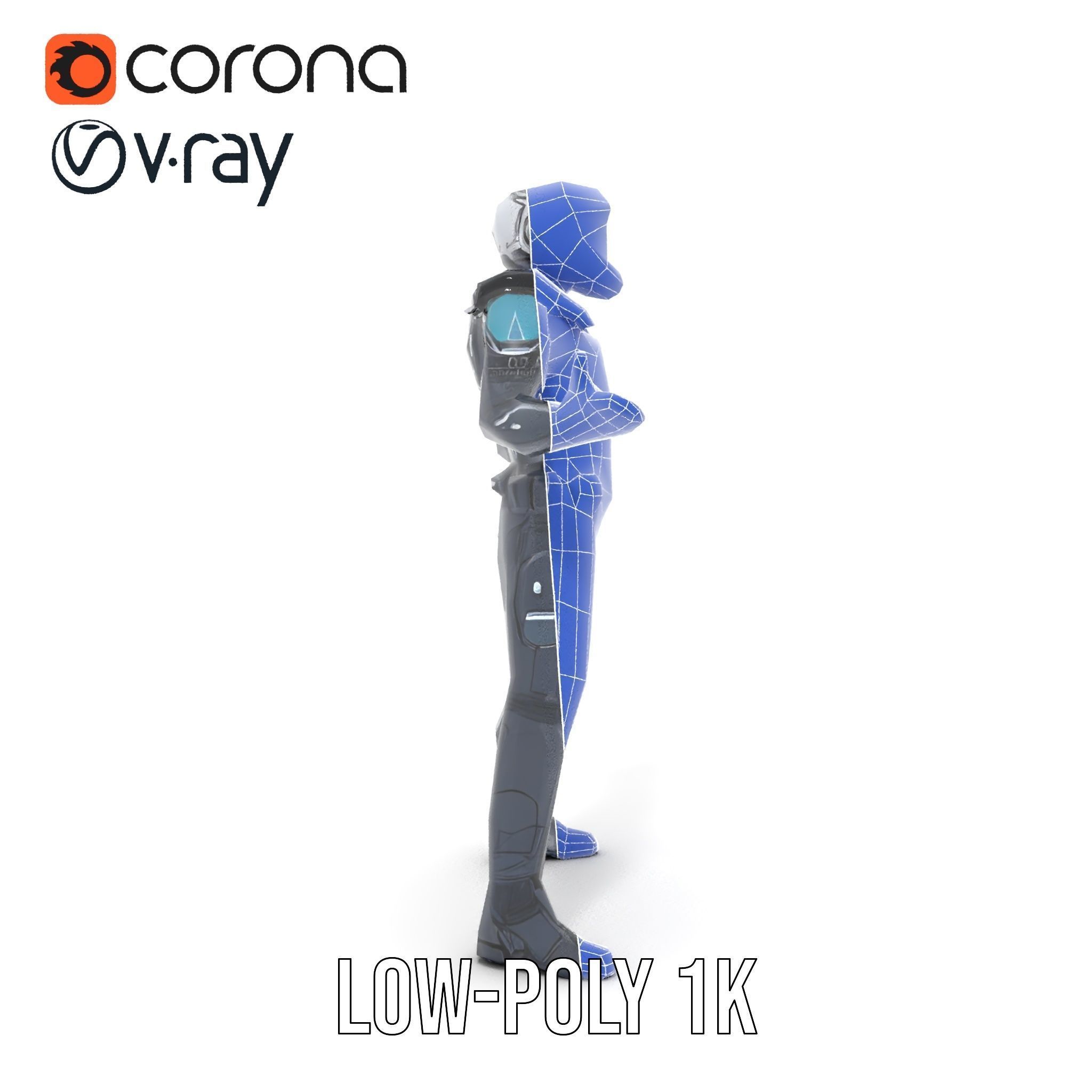 Futuristic Armored Soldier Rigged and Animated Low-poly 3D model_19