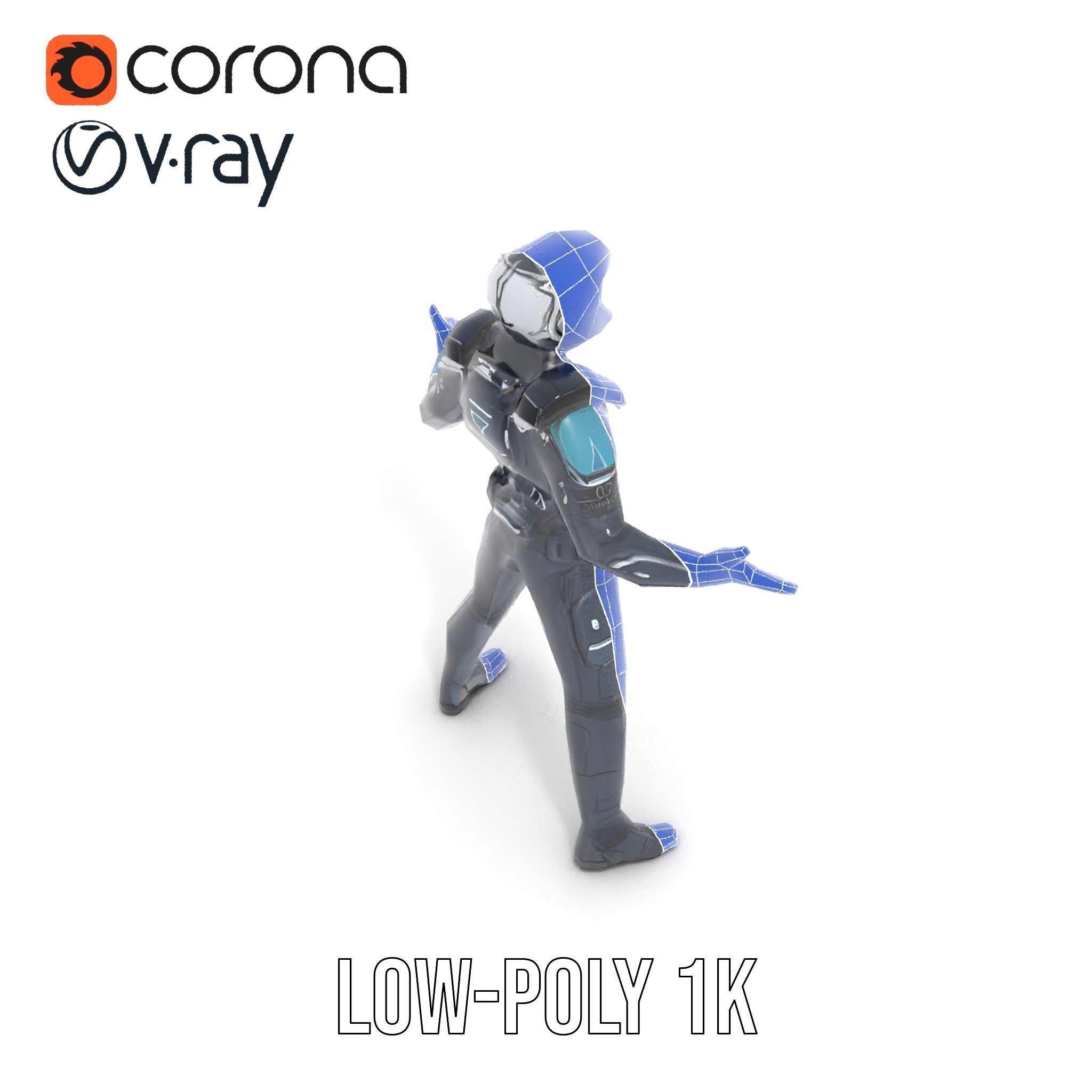 Futuristic Armored Soldier Rigged and Animated Low-poly 3D model_30