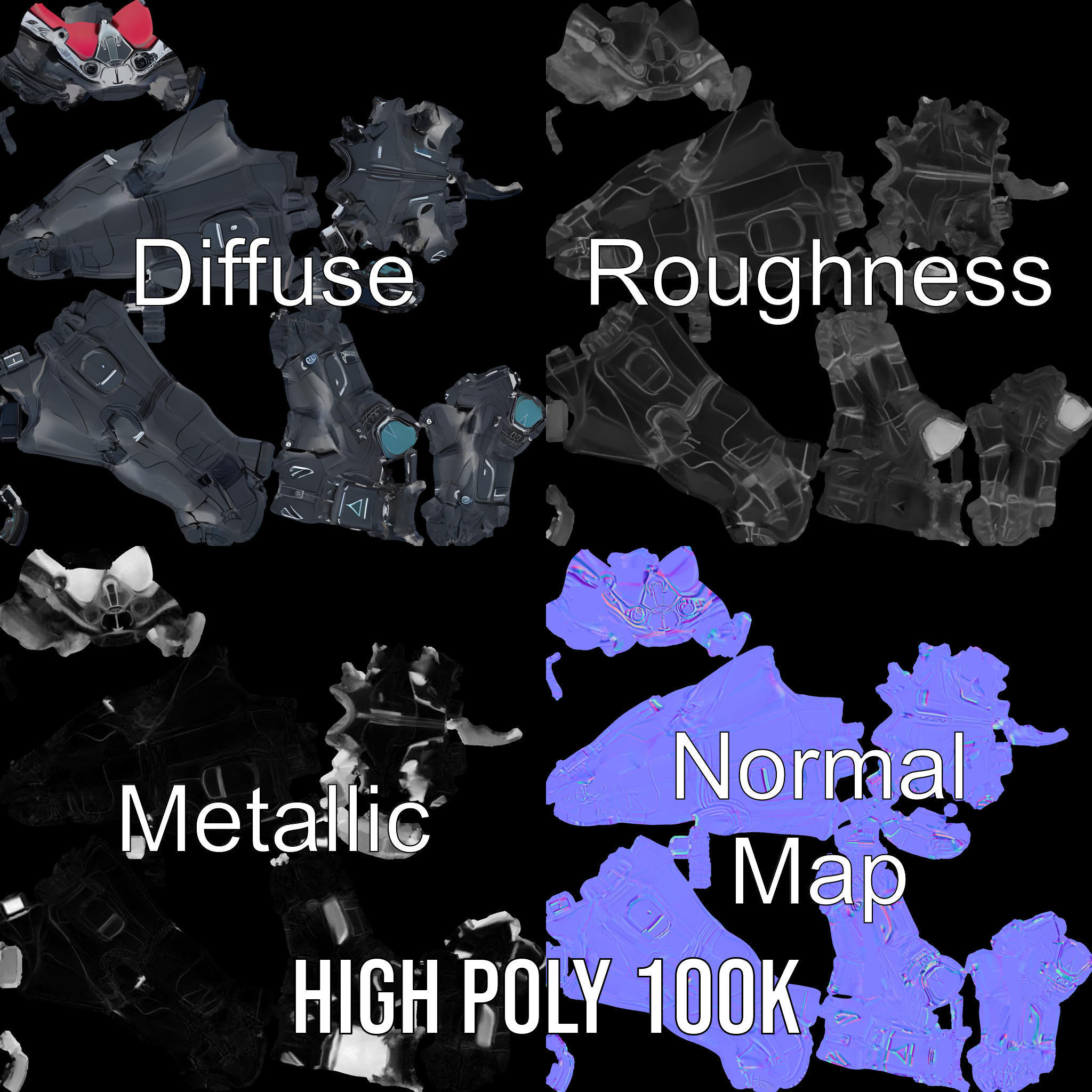 Futuristic Armored Soldier Rigged and Animated Low-poly 3D model_3