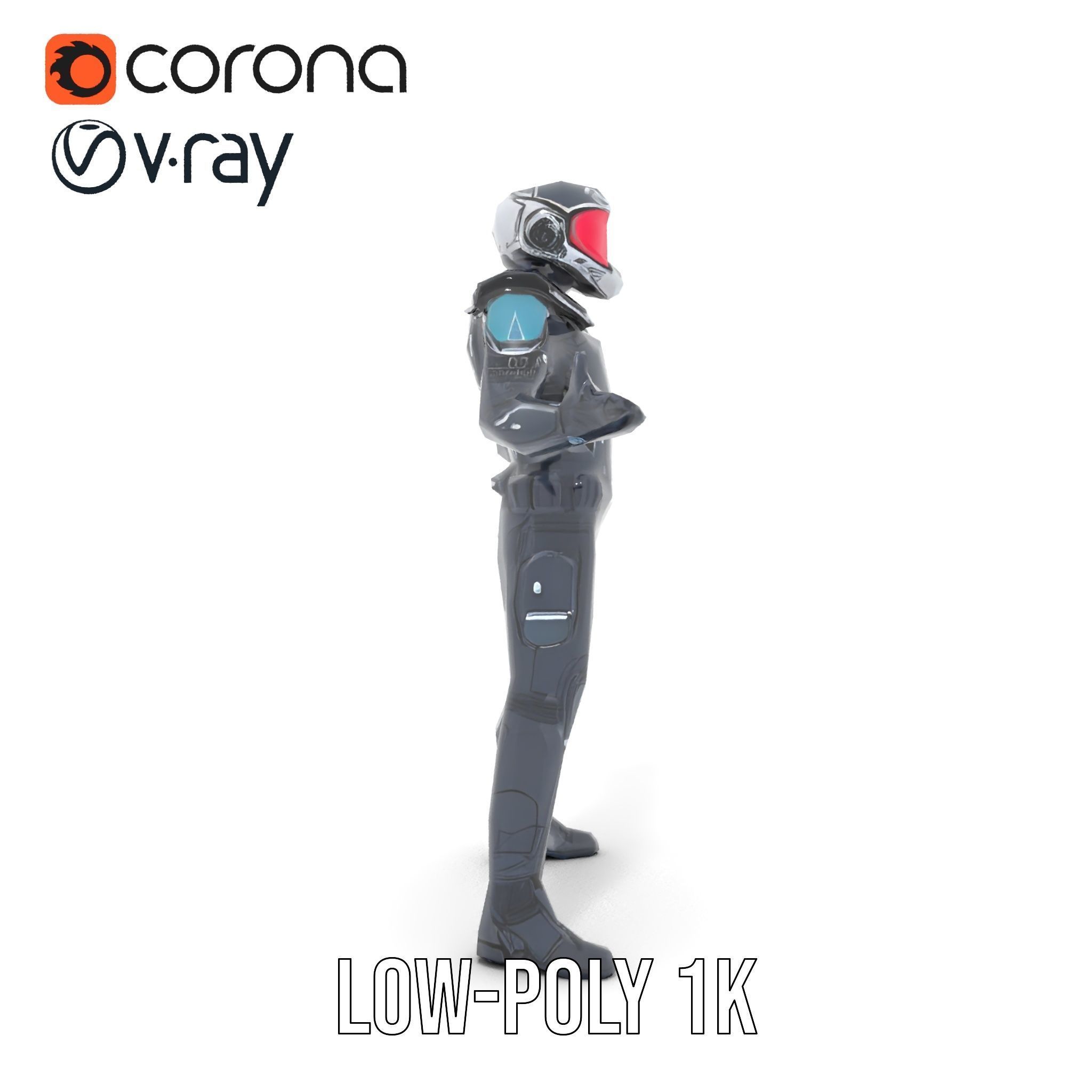 Futuristic Armored Soldier Rigged and Animated Low-poly 3D model_7