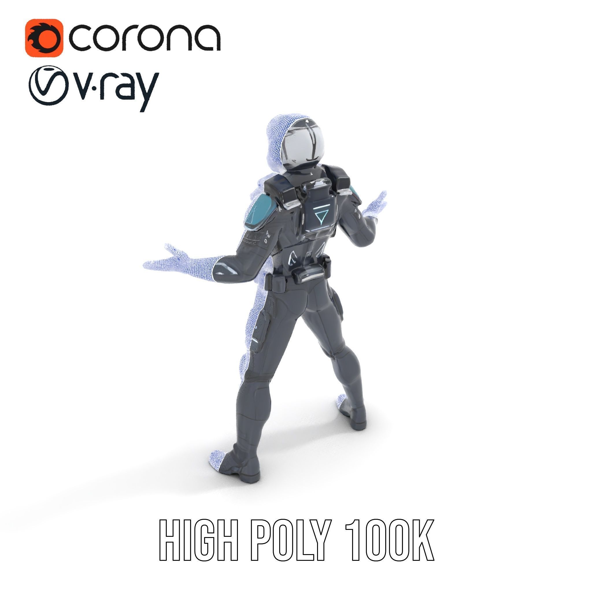 Futuristic Armored Soldier Rigged and Animated Low-poly 3D model_33