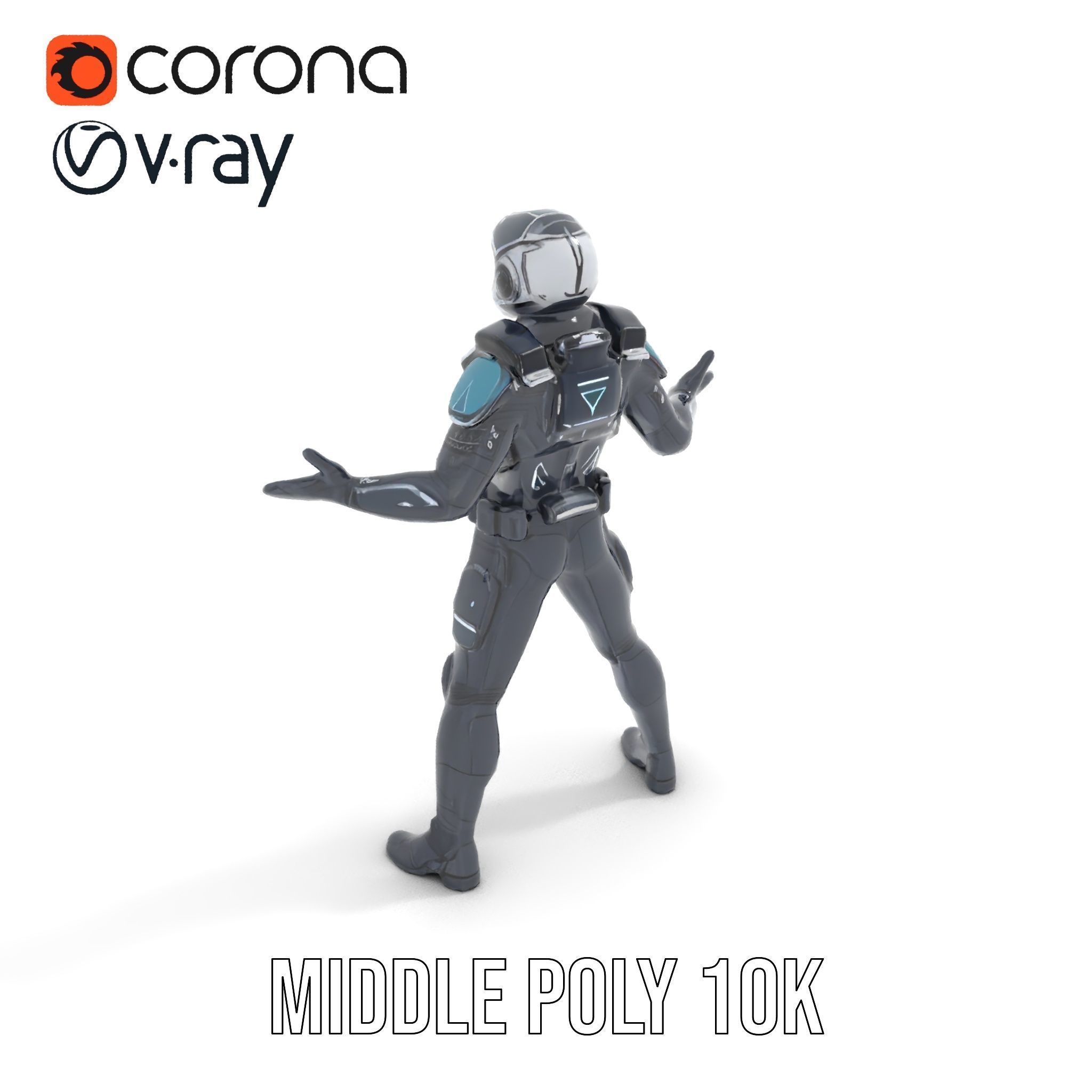 Futuristic Armored Soldier Rigged and Animated Low-poly 3D model_12