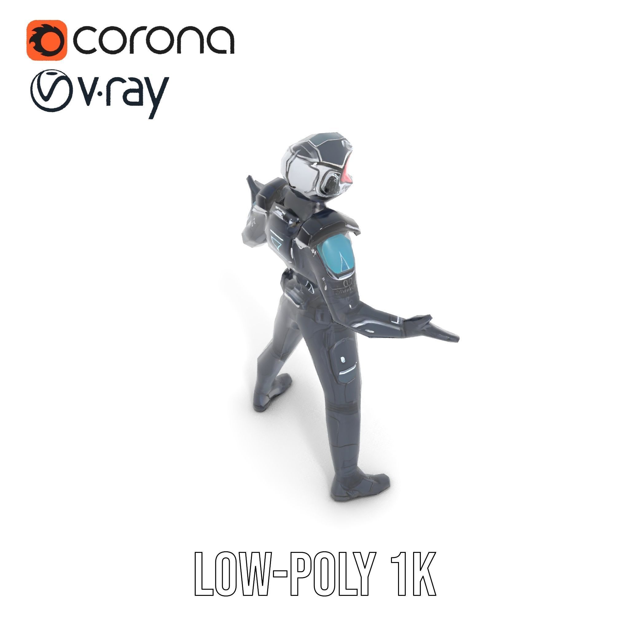 Futuristic Armored Soldier Rigged and Animated Low-poly 3D model_13