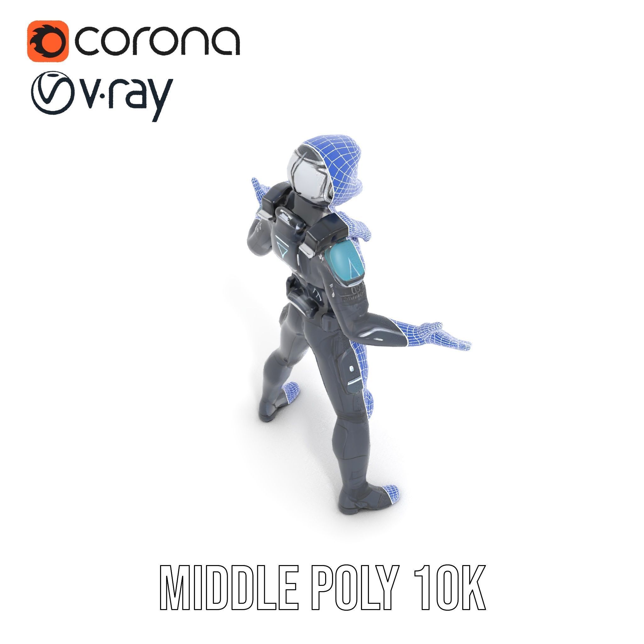 Futuristic Armored Soldier Rigged and Animated Low-poly 3D model_32