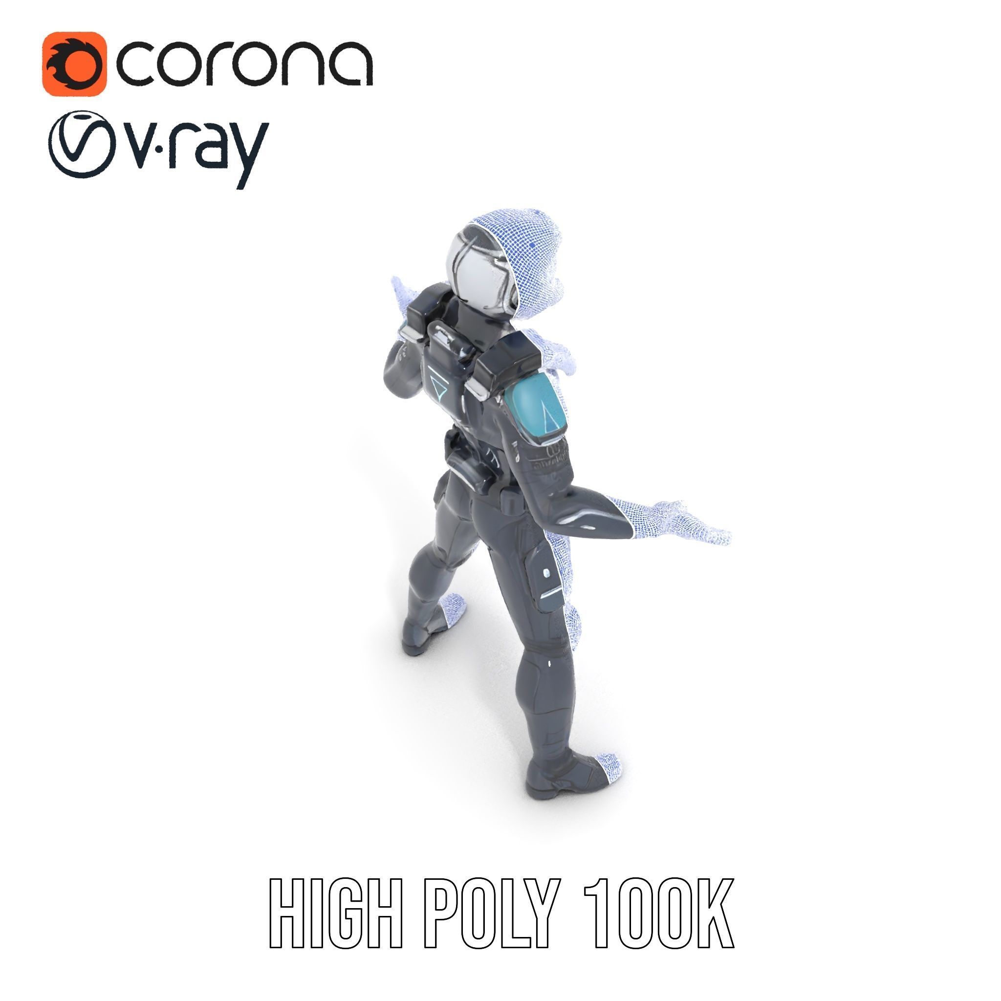 Futuristic Armored Soldier Rigged and Animated Low-poly 3D model_36