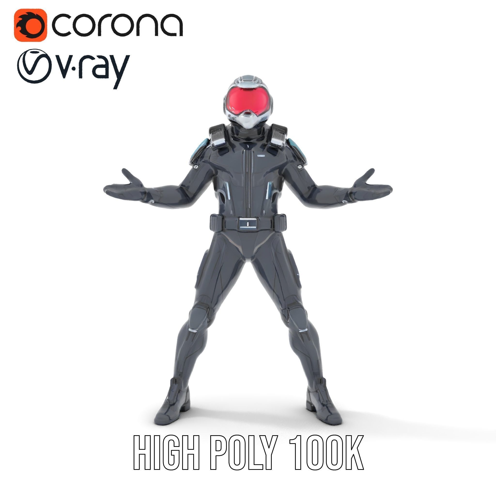 Futuristic Armored Soldier Rigged and Animated Low-poly 3D model_23