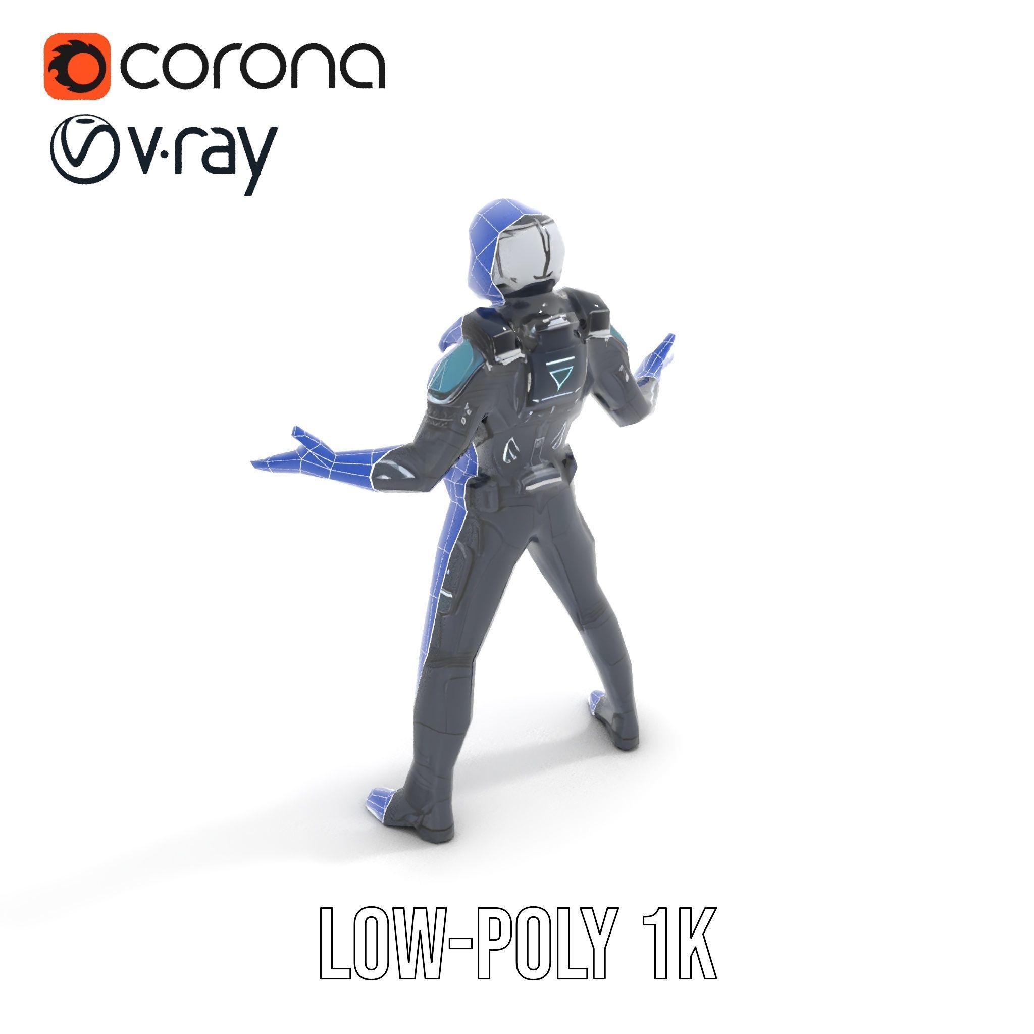 Futuristic Armored Soldier Rigged and Animated Low-poly 3D model_25