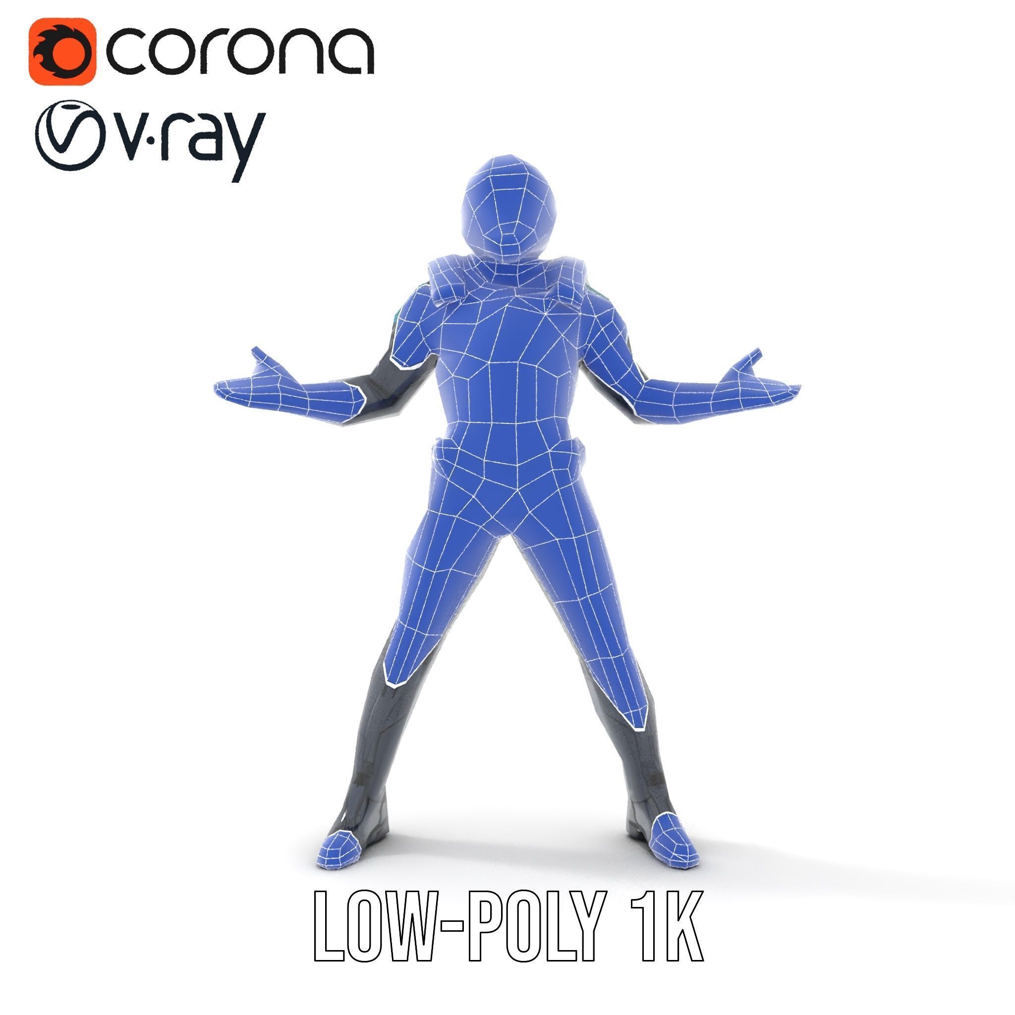 Futuristic Armored Soldier Rigged and Animated Low-poly 3D model_28