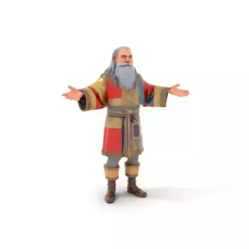 Elderly Wizard Character Model  Rigged and Animated
