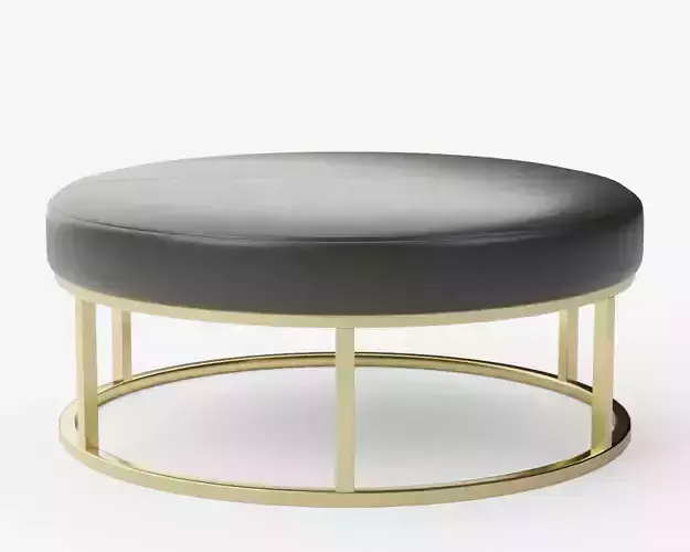 Box Frame Round Leather Ottoman