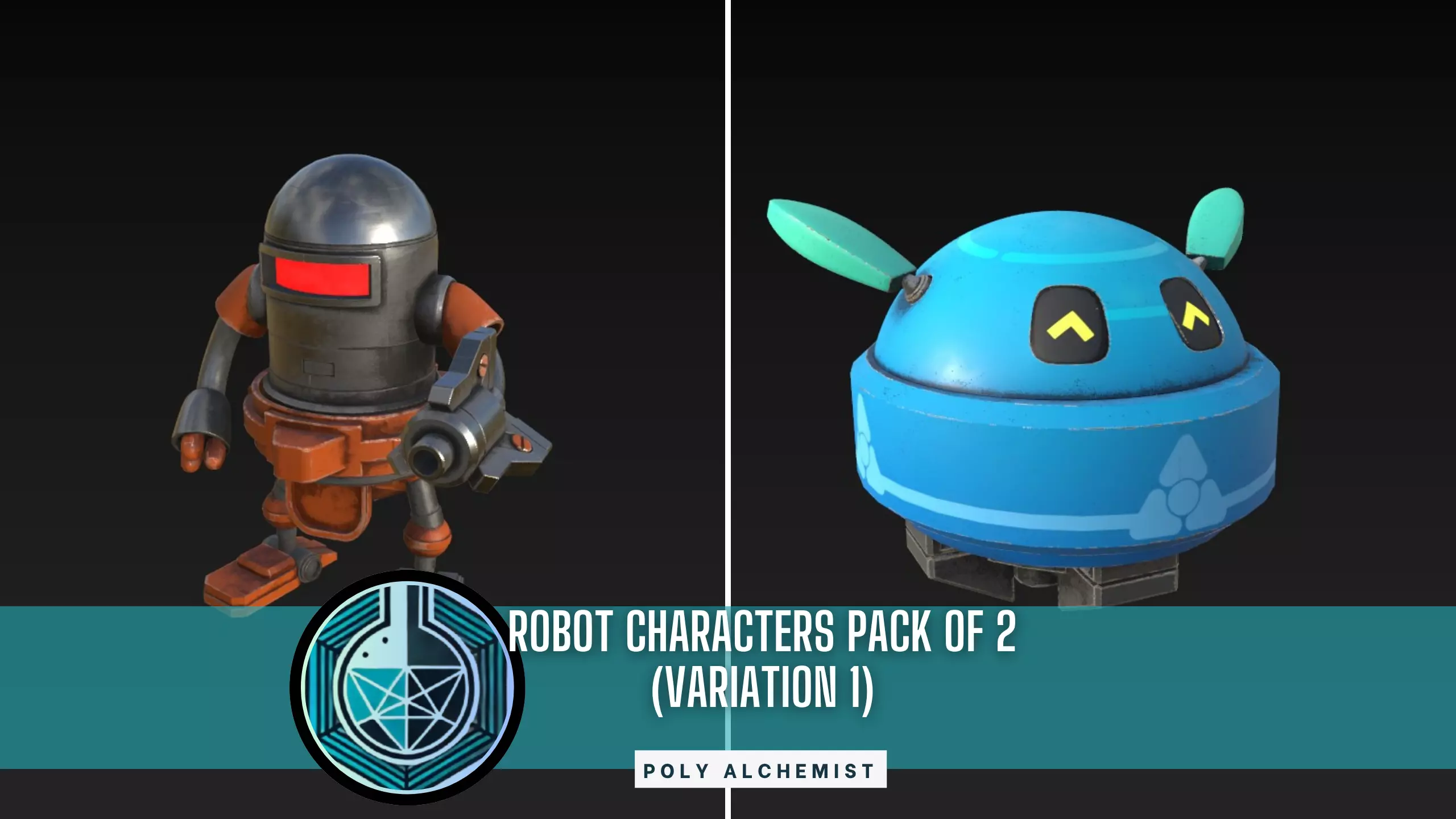 Robot Characters Pack Of 2 - Variation 1 - Textured Low-poly 3D model