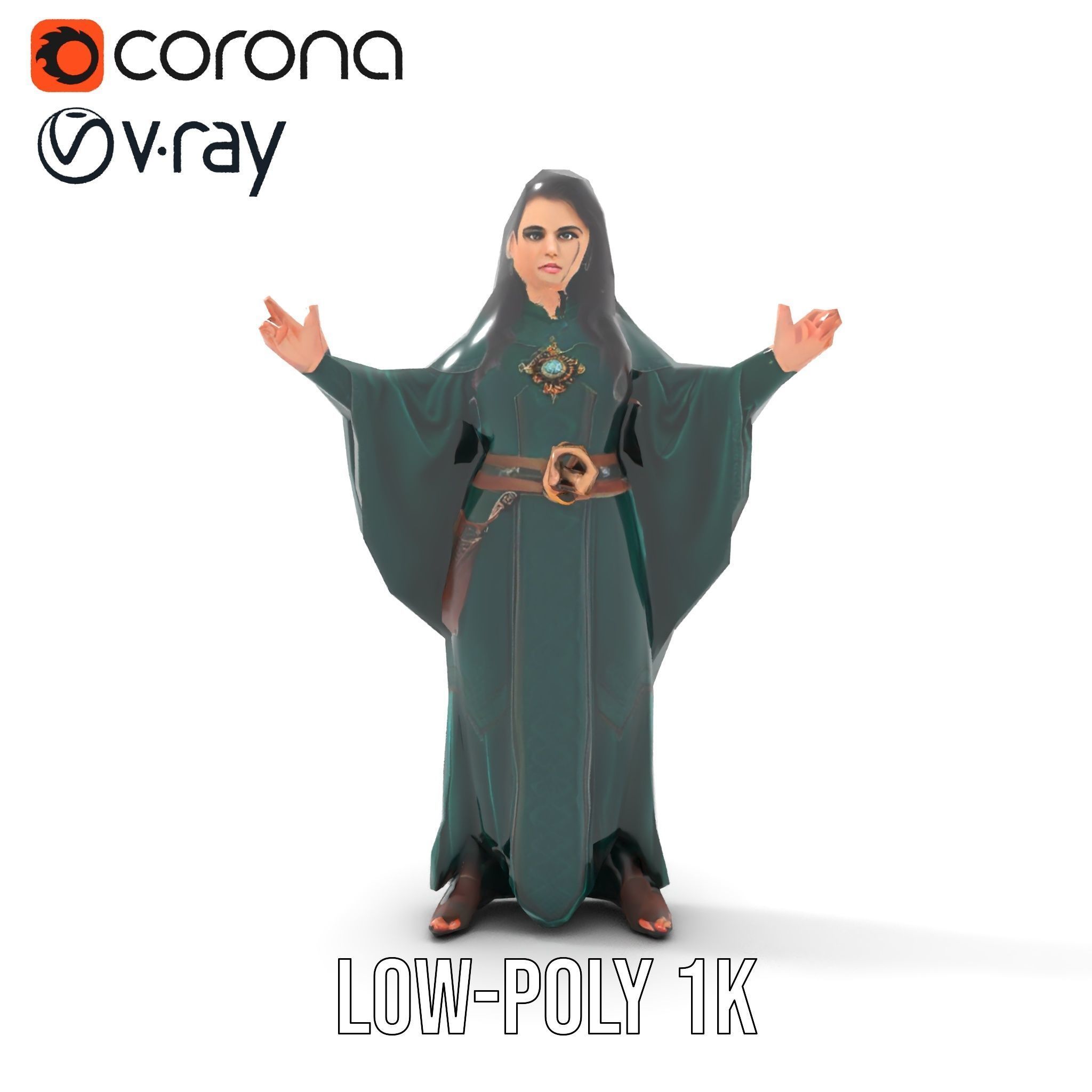 Mystic Sorceress Character Rigged and Animated D Model Low-poly 3D model_19