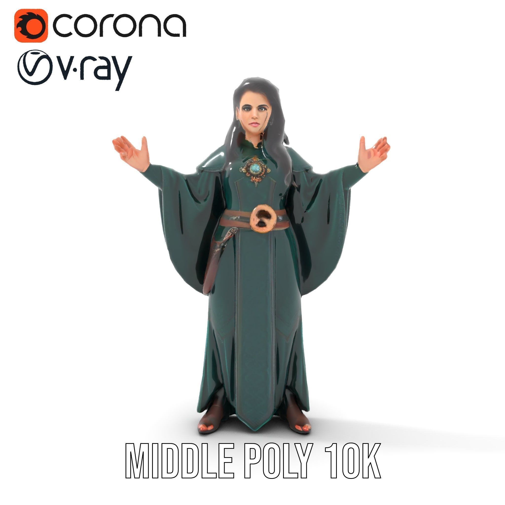 Mystic Sorceress Character Rigged and Animated D Model Low-poly 3D model_30