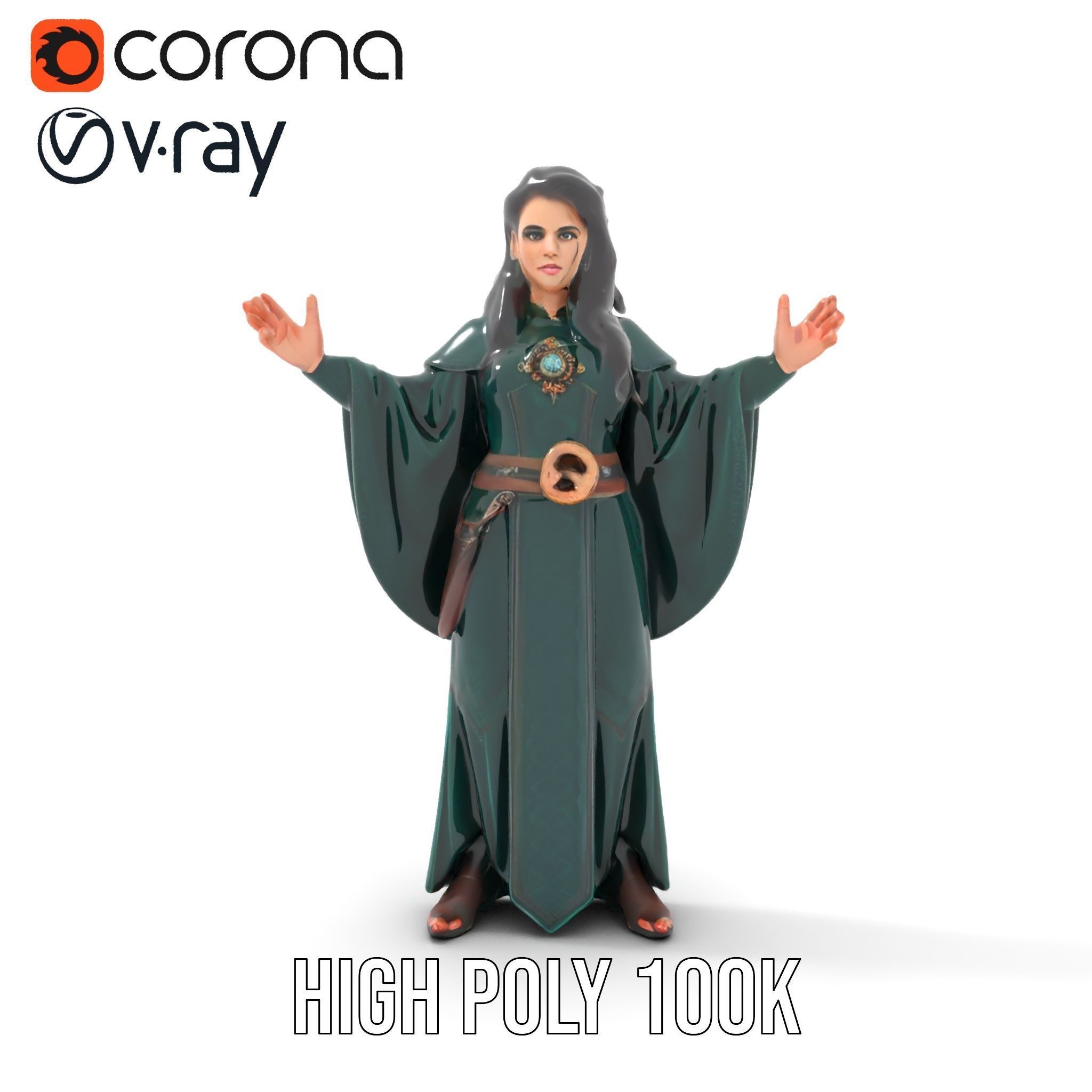 Mystic Sorceress Character Rigged and Animated D Model Low-poly 3D model_26