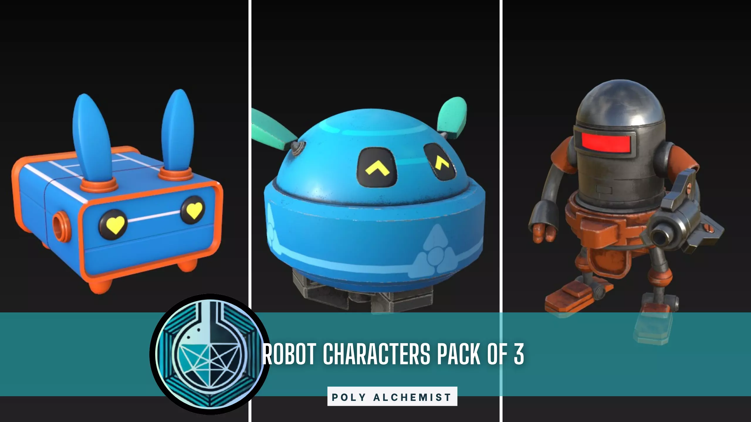 Robot Characters Pack Of 3 Low-poly 3D model