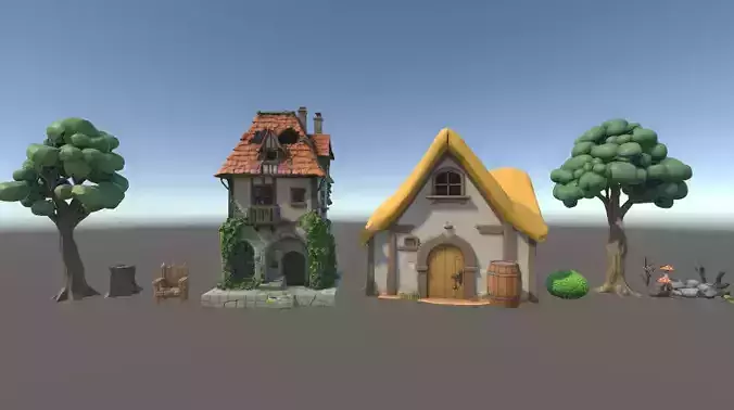 Modular Nature and Village Props Low-poly 3D model