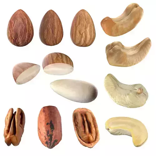 Almond Cashew and Pecan Nut  Low-poly 3D model