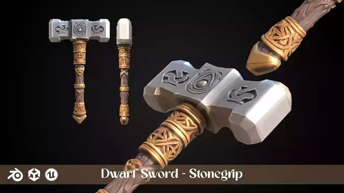 Stylized Dwarf Sword - Stonegrip - Game Ready