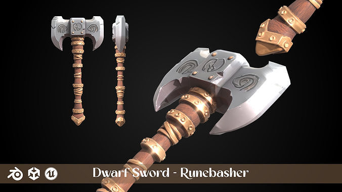 Stylized Dwarf Sword - Runebasher - Game Ready 3D model