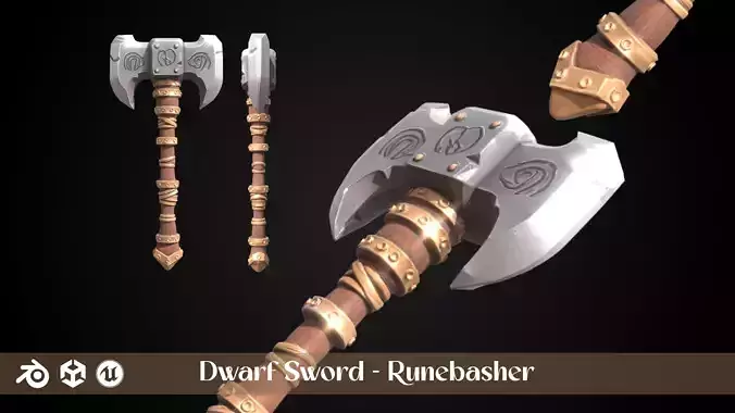 Stylized Dwarf Sword - Runebasher - Game Ready