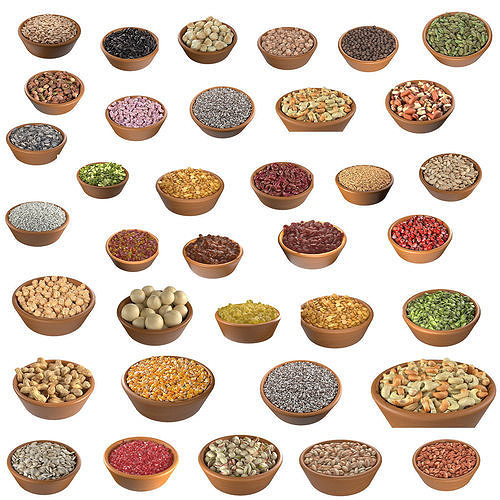 Seeds Grain Beans Nuts Mega Bowl collection  Low-poly 3D model