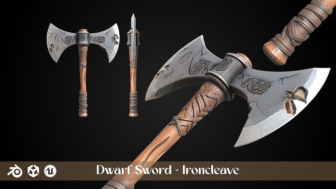 Stylized Dwarf Sword - Ironcleave - Game Ready 3D model