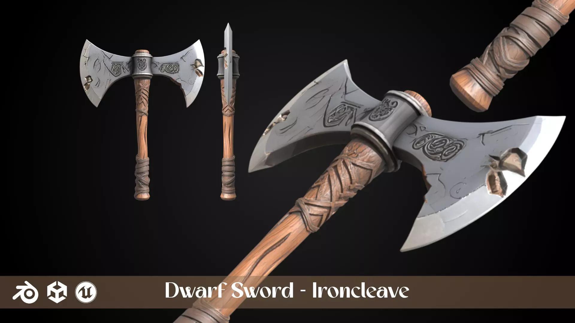 Stylized Dwarf Sword - Ironcleave - Game Ready 3D model_0