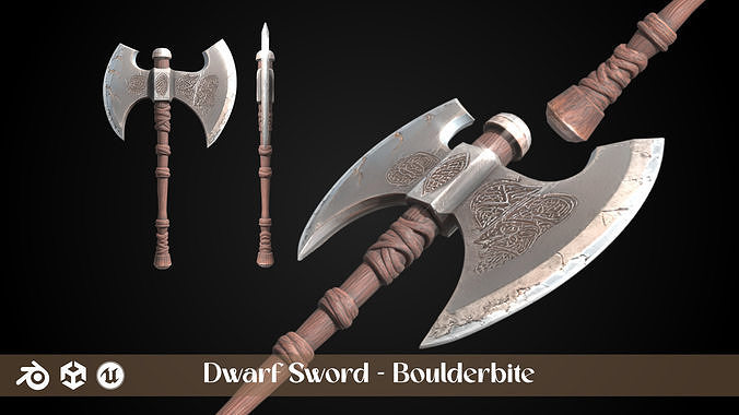Stylized Dwarf Sword - Boulderbite - Game Ready 3D model