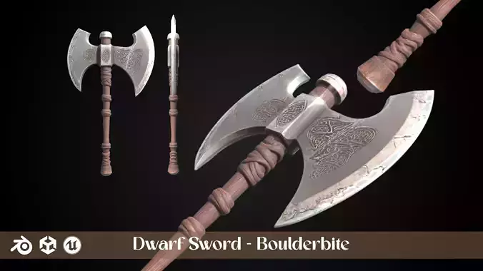 Stylized Dwarf Sword - Boulderbite - Game Ready
