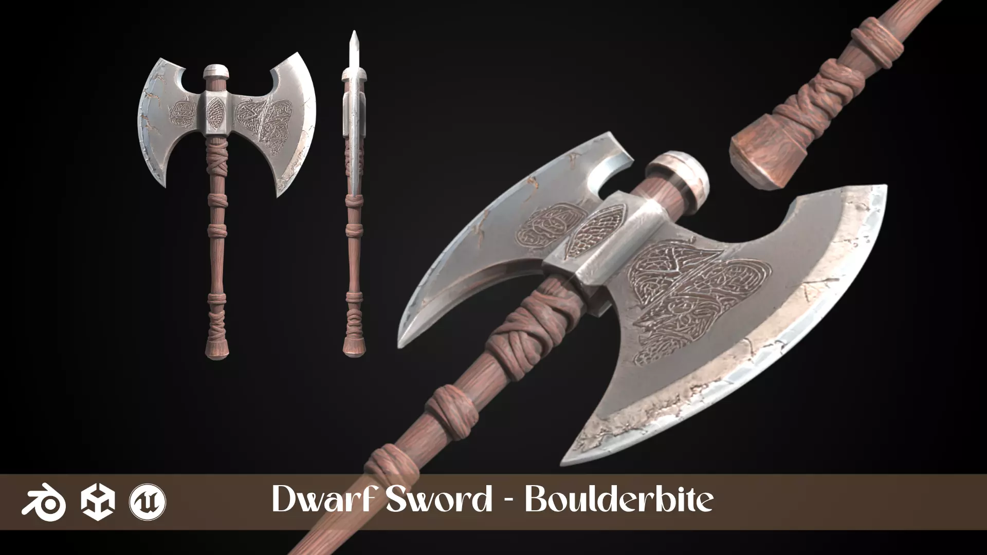 Stylized Dwarf Sword - Boulderbite - Game Ready 3D model_0
