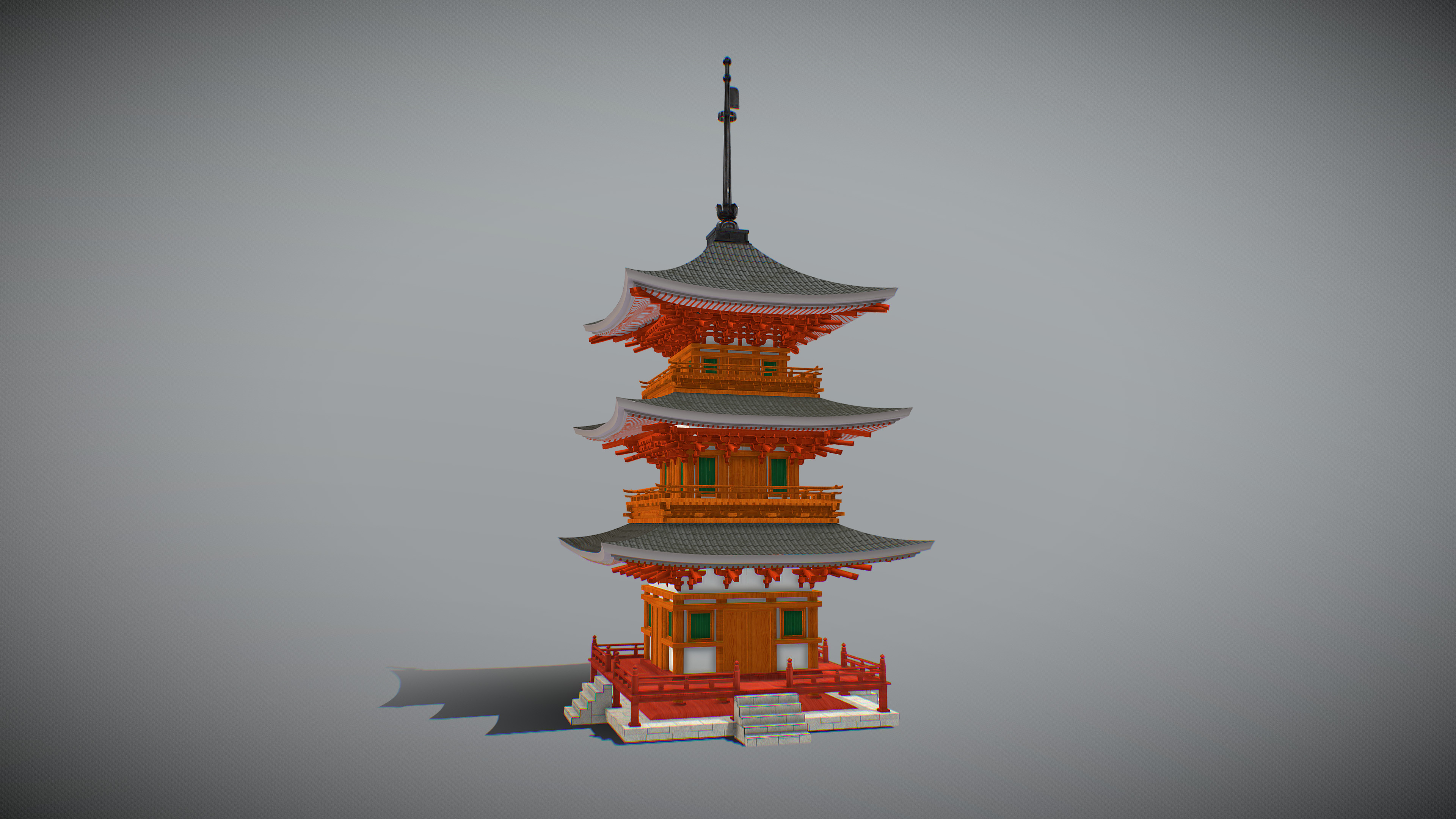 Kiyomizu Red Pagoda Low-poly 3D model_5