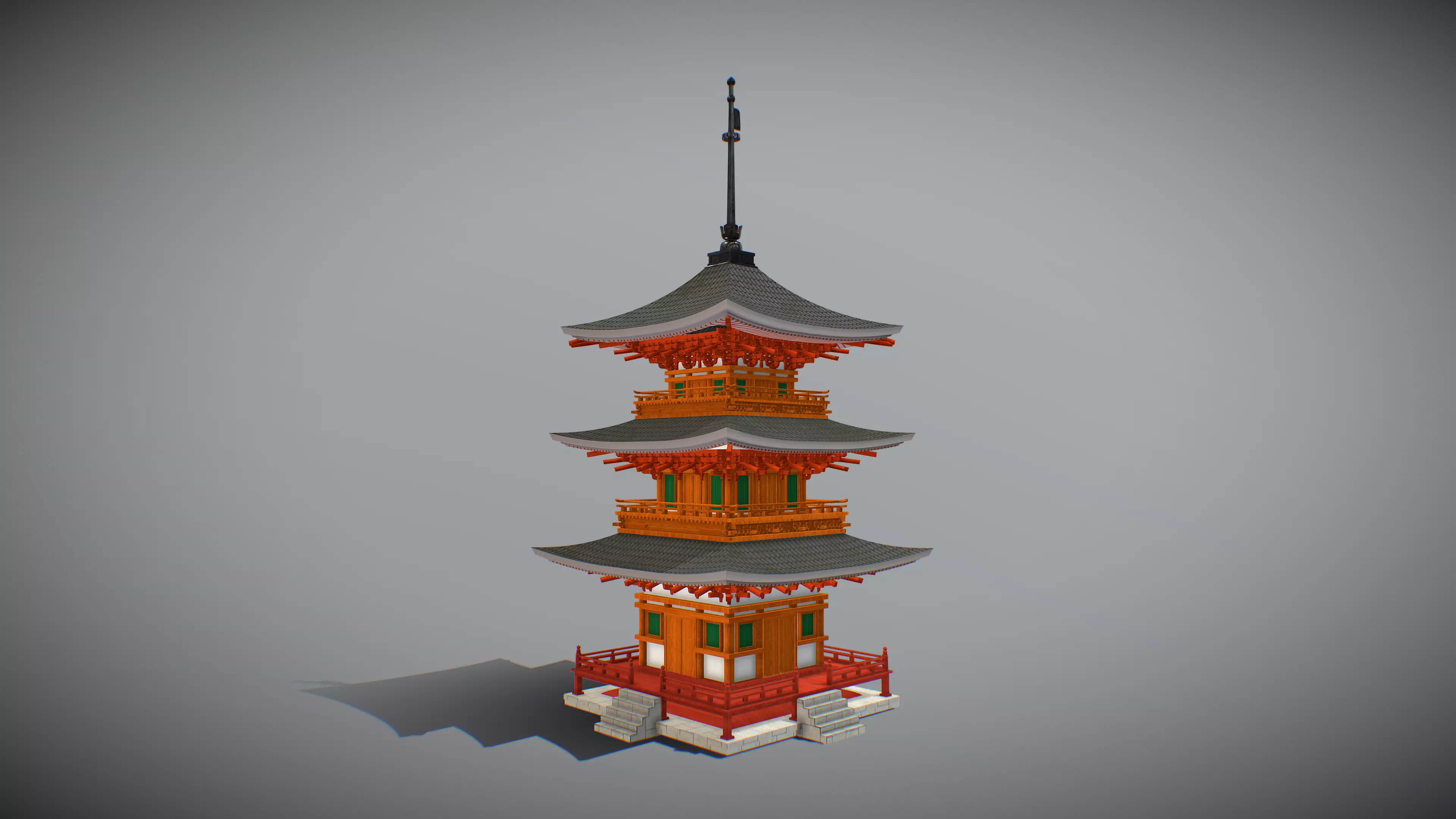 Kiyomizu Red Pagoda Low-poly 3D model_0