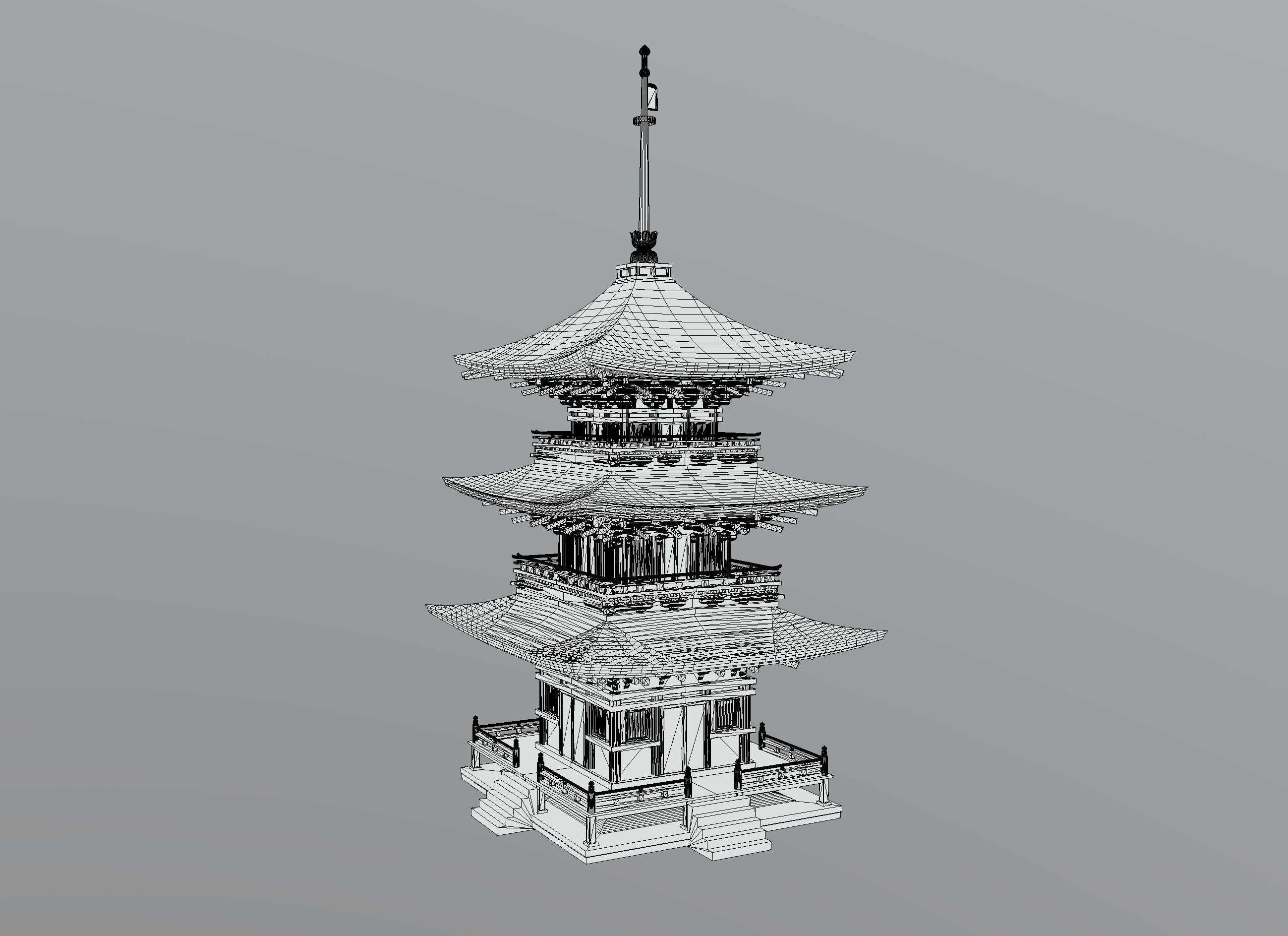 Kiyomizu Red Pagoda Low-poly 3D model_7