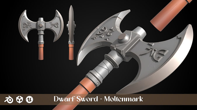 Stylized Dwarf Sword - Moltenmark - Game Ready 3D model