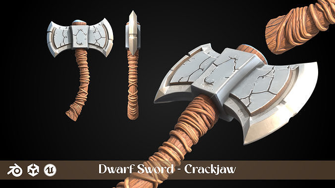 Stylized Dwarf Sword - Crackjaw - Game Ready 3D model