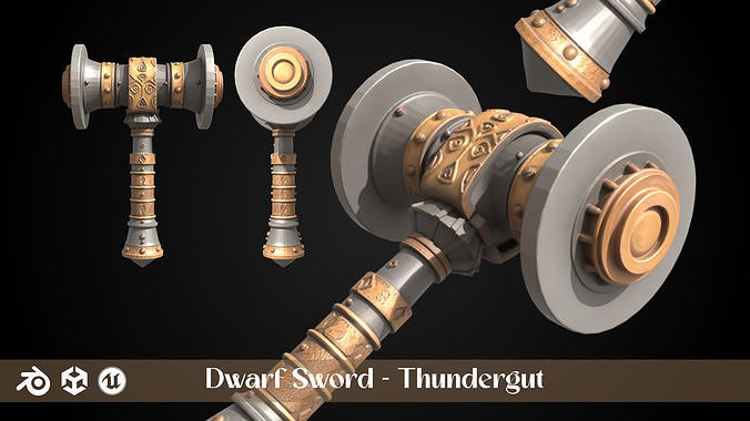 Stylized Dwarf Sword - Thundergut - Game Ready 3D model