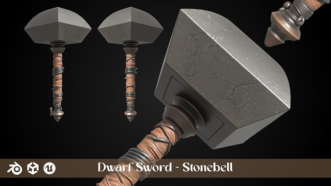 Stylized Dwarf Sword - Stonebell - Game Ready 3D model