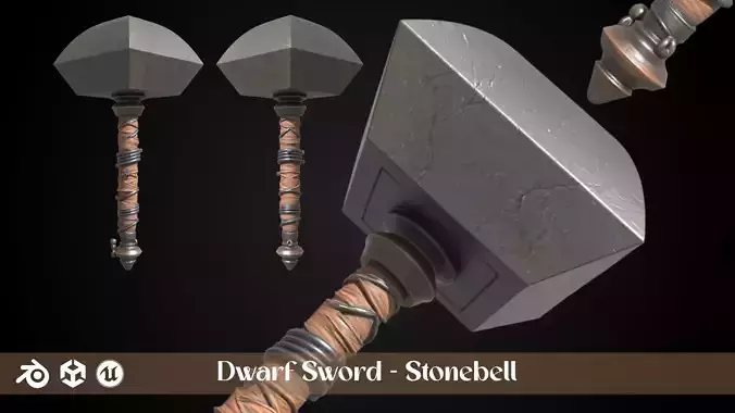 Stylized Dwarf Sword - Stonebell - Game Ready