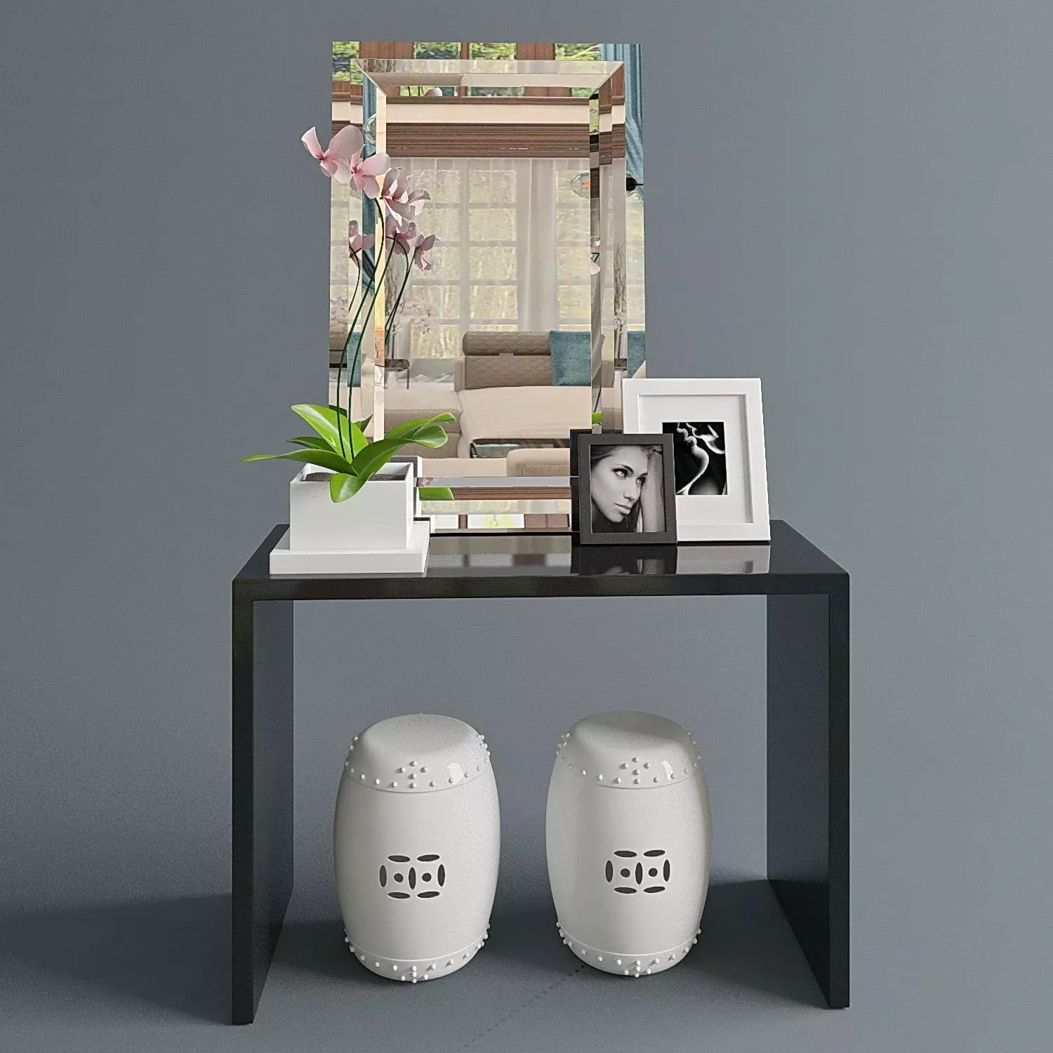 Console with orchid 3D model