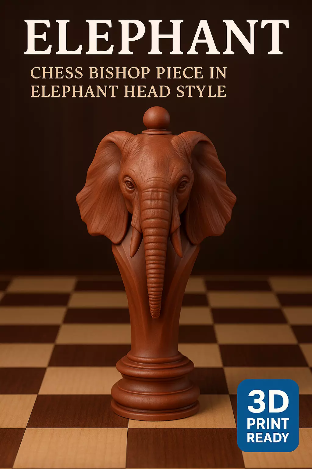 Elephant chess bishop piece in elephant head style 3D print model