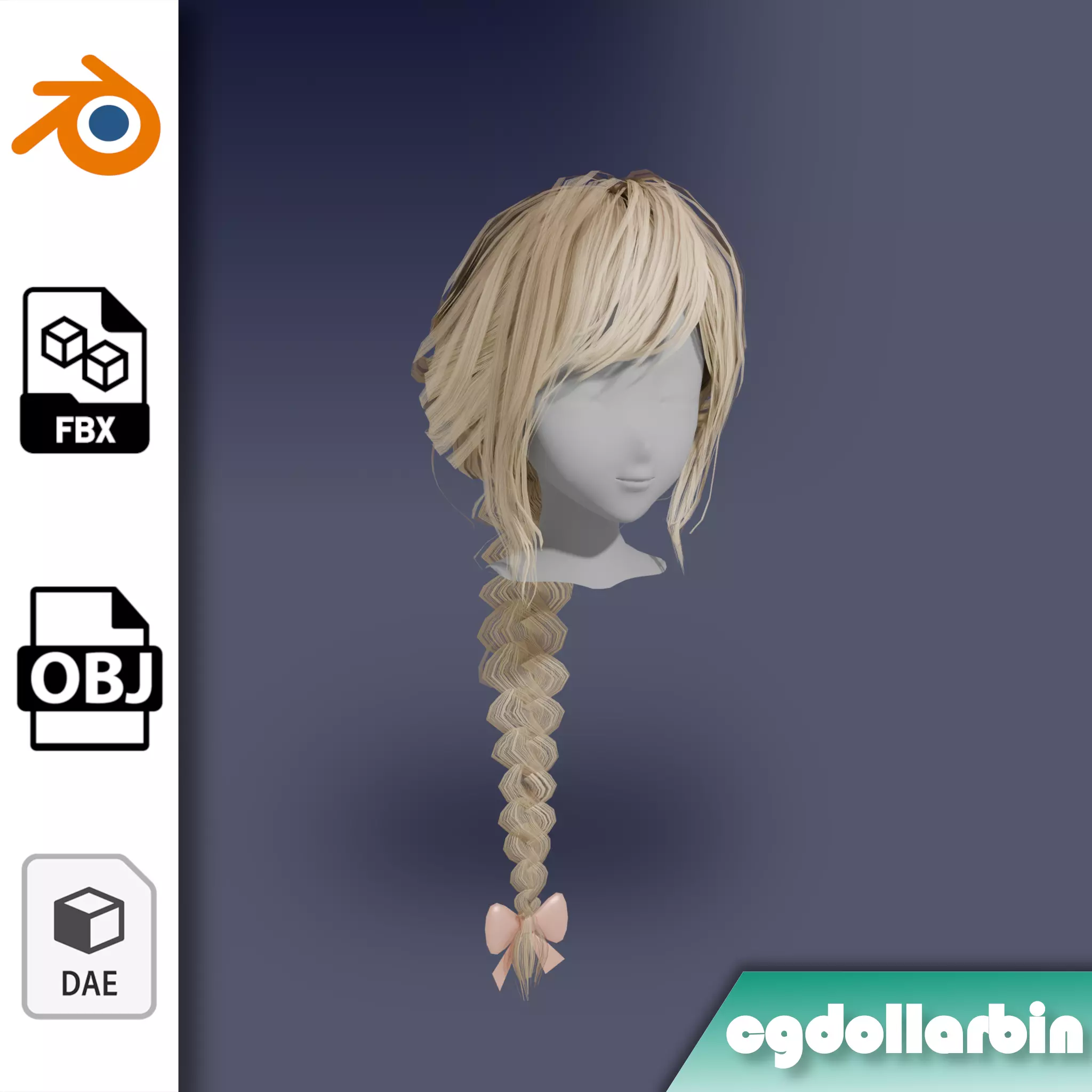 Game Ready Female Hair - Chunky Messy Braid - Polygon Mesh Low-poly 3D model